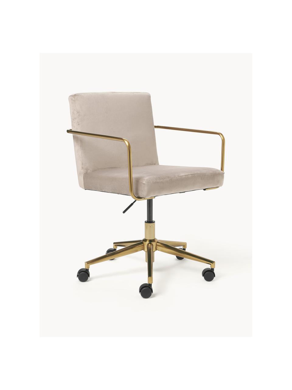 Chaise de bureau en velours avec accoudoirs Kashya, hauteur réglable, Velours beige, larg. 57 x prof. 56 cm