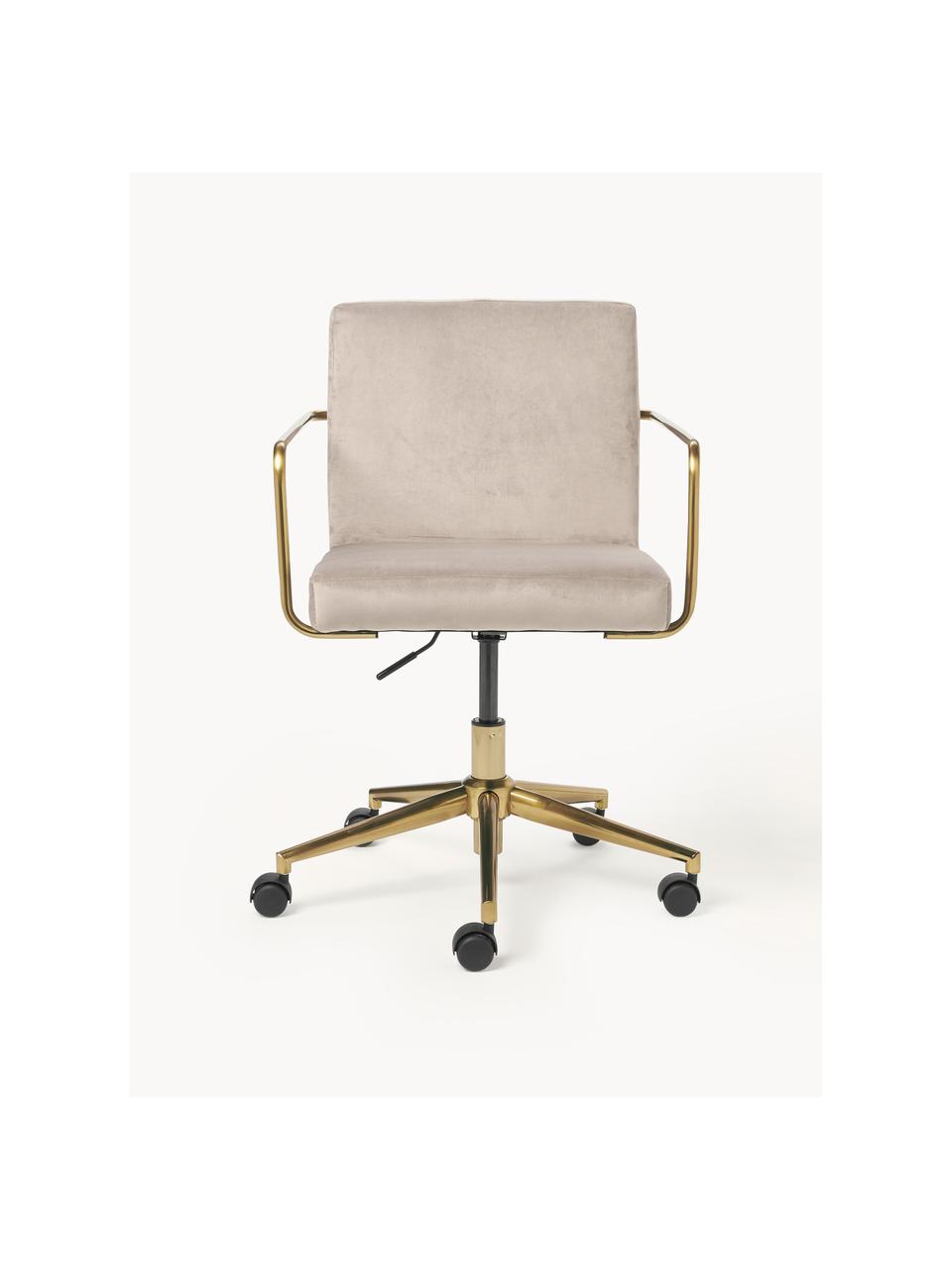 Chaise de bureau en velours avec accoudoirs Kashya, hauteur réglable, Velours beige, larg. 57 x prof. 56 cm