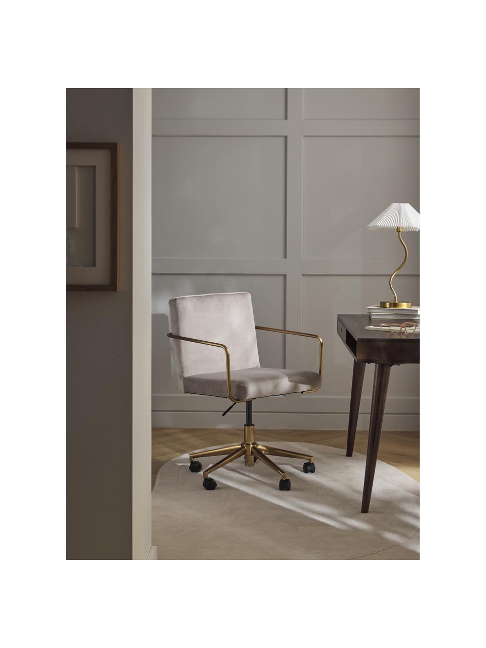Fluwelen bureaustoel Kashya met armleuning, in hoogte verstelbaar, Bekleding: fluweel (100% polyester) , Frame: geborsteld metaal, Wieltjes: kunststof Dit product is , Fluweel beige, B 57 x D 56 cm