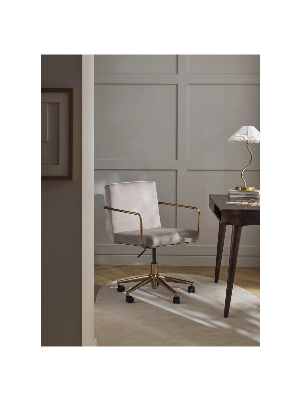 Silla de escritorio de terciopelo con reposabrazos Kashya, altura regulable, Funda: terciopelo (100% poliéste, Terciopelo beige, An 57 x L 56 cm