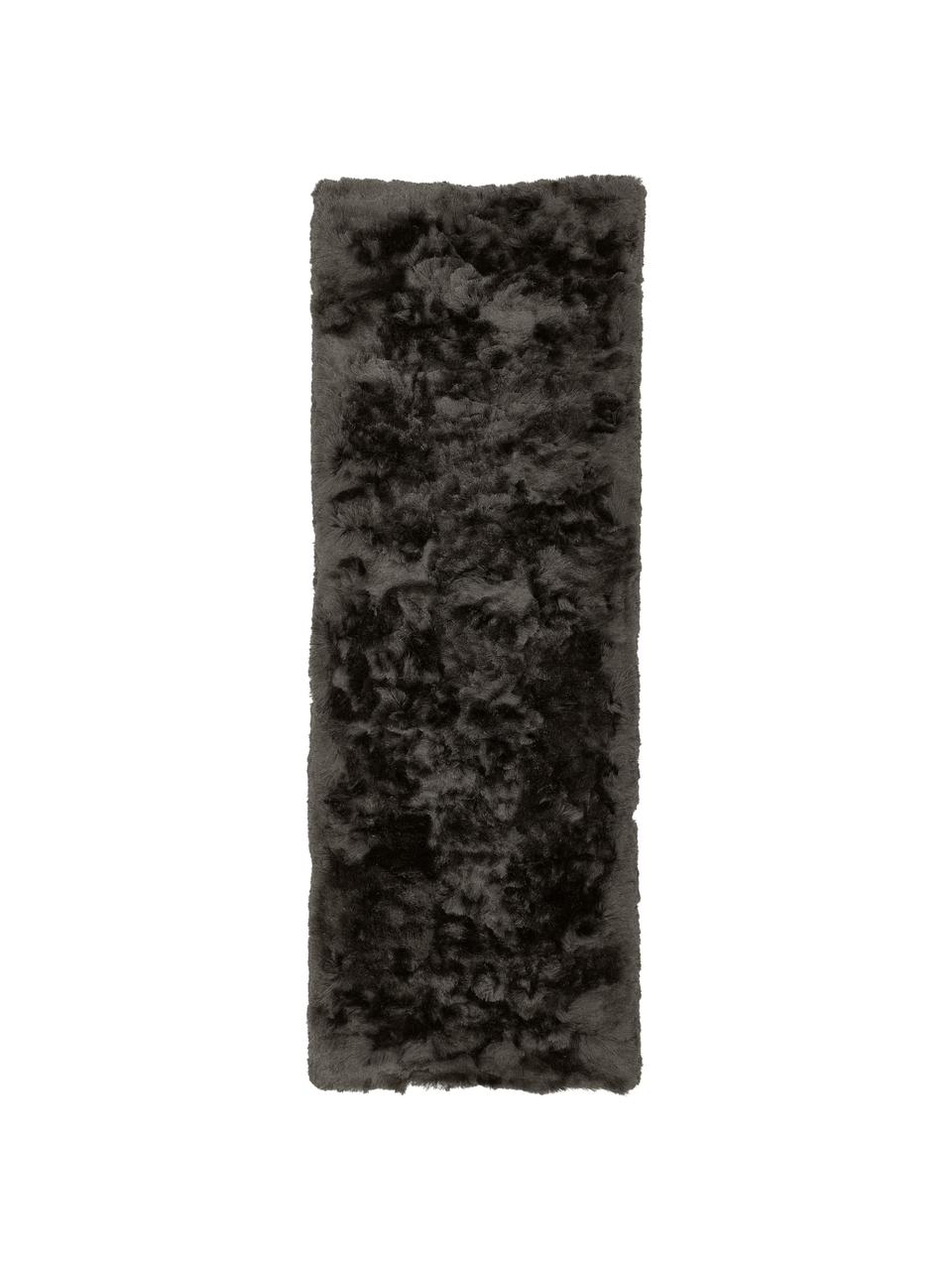 Glanzende hoogpolige loper Jimmy in donkergrijs, Bovenzijde: 100% polyester, Onderzijde: 100% katoen, Donkergrijs, B 80 x L 250 cm