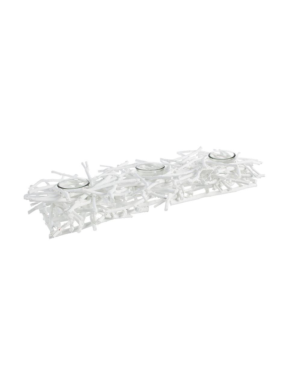Portavelas de madera blanco para 3 velas, Portavelas: vidrio, Transparente, blanco, An 70 x Al 10 cm