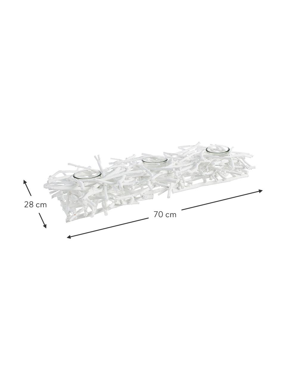 Portavelas de madera blanco para 3 velas, Portavelas: vidrio, Transparente, blanco, An 70 x Al 10 cm