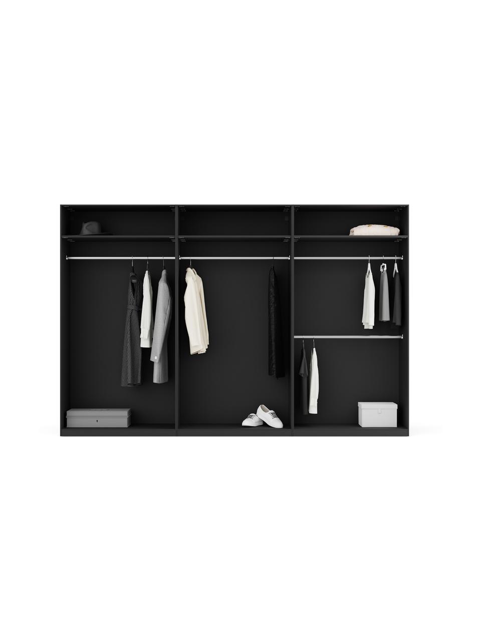 Modularer Drehtürenschrank Simone, 300 cm Breite, mehrere Varianten, Korpus: Spanplatte, FSC-zertifizi, Walnussholz-Optik, Schwarz, Basic Interior, Höhe 200 cm