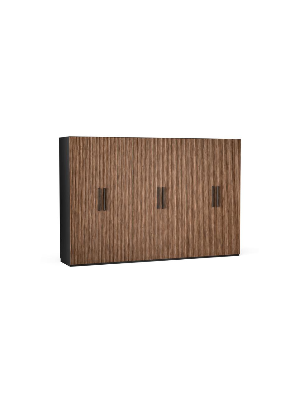 Modularer Drehtürenschrank Simone, 300 cm Breite, mehrere Varianten, Korpus: Spanplatte, FSC-zertifizi, Walnussholz-Optik, Schwarz, Basic Interior, Höhe 200 cm