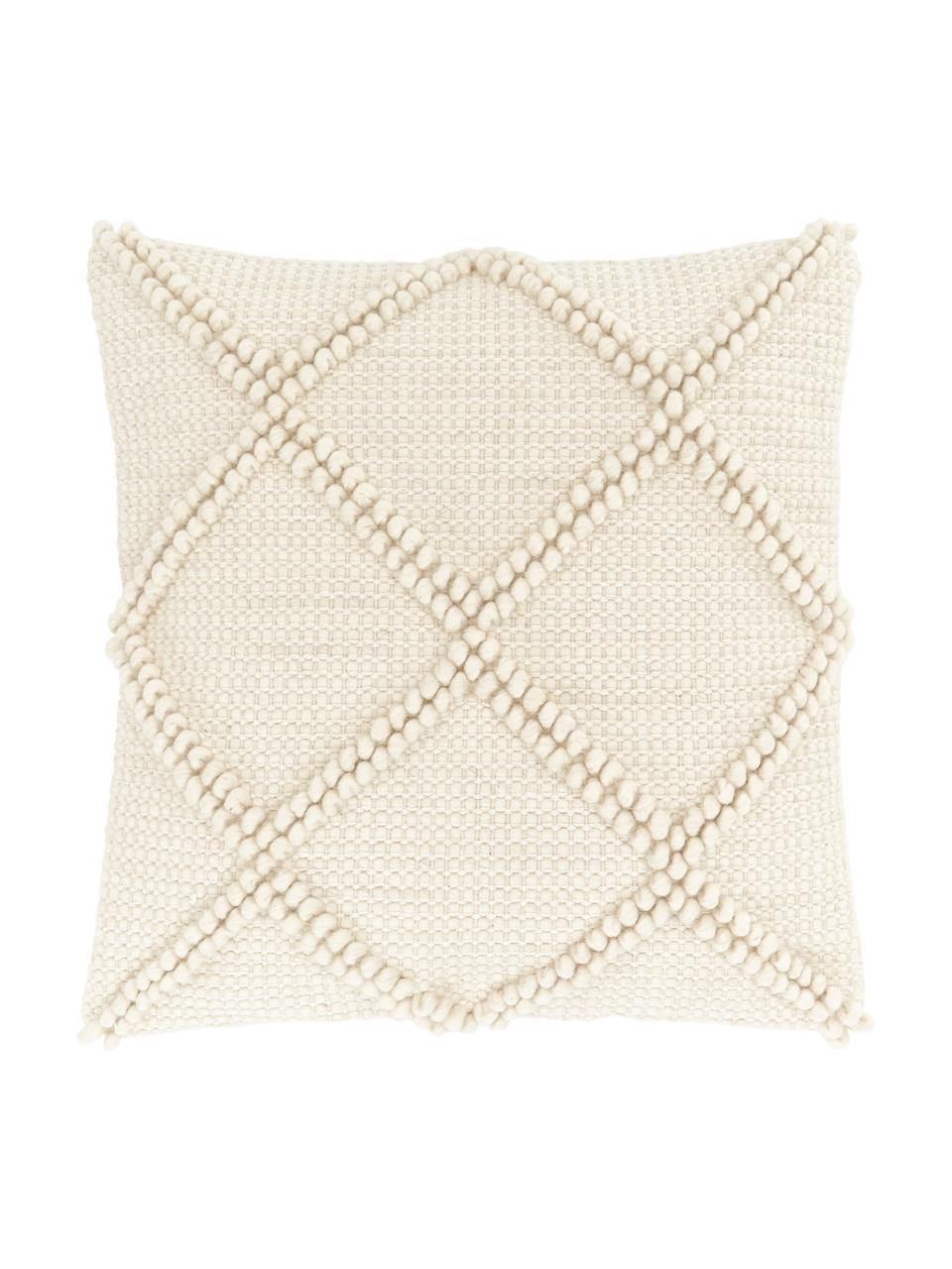 Kussenhoes Janina van wol met decoratieve versiering, Beige, B 45 x L 45 cm