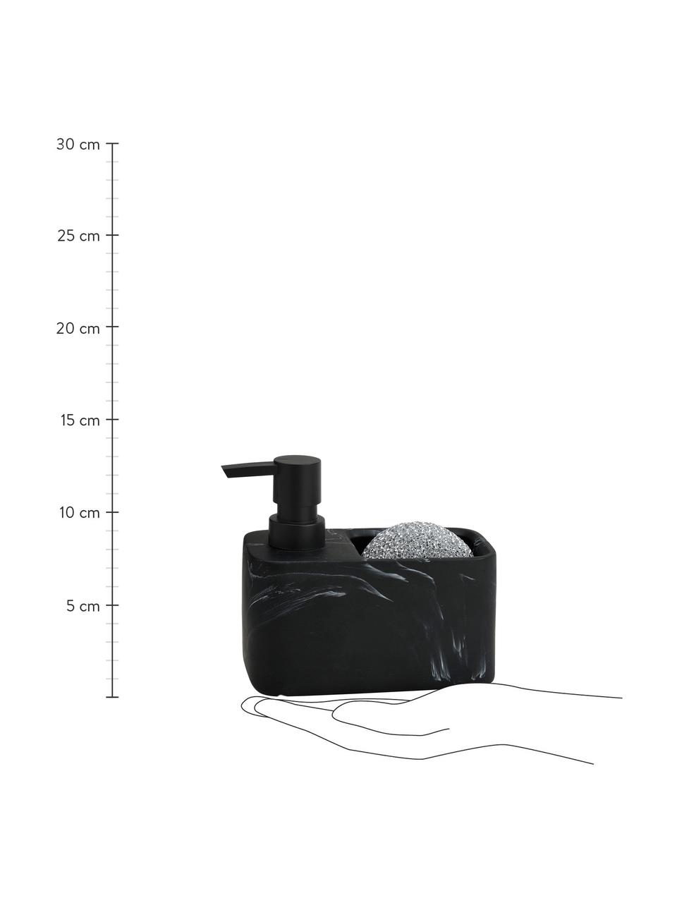 Distributeur de savon aspect marbre avec éponge Galia, 2 élém., Noir, marbré, larg. 15 x haut. 14 cm