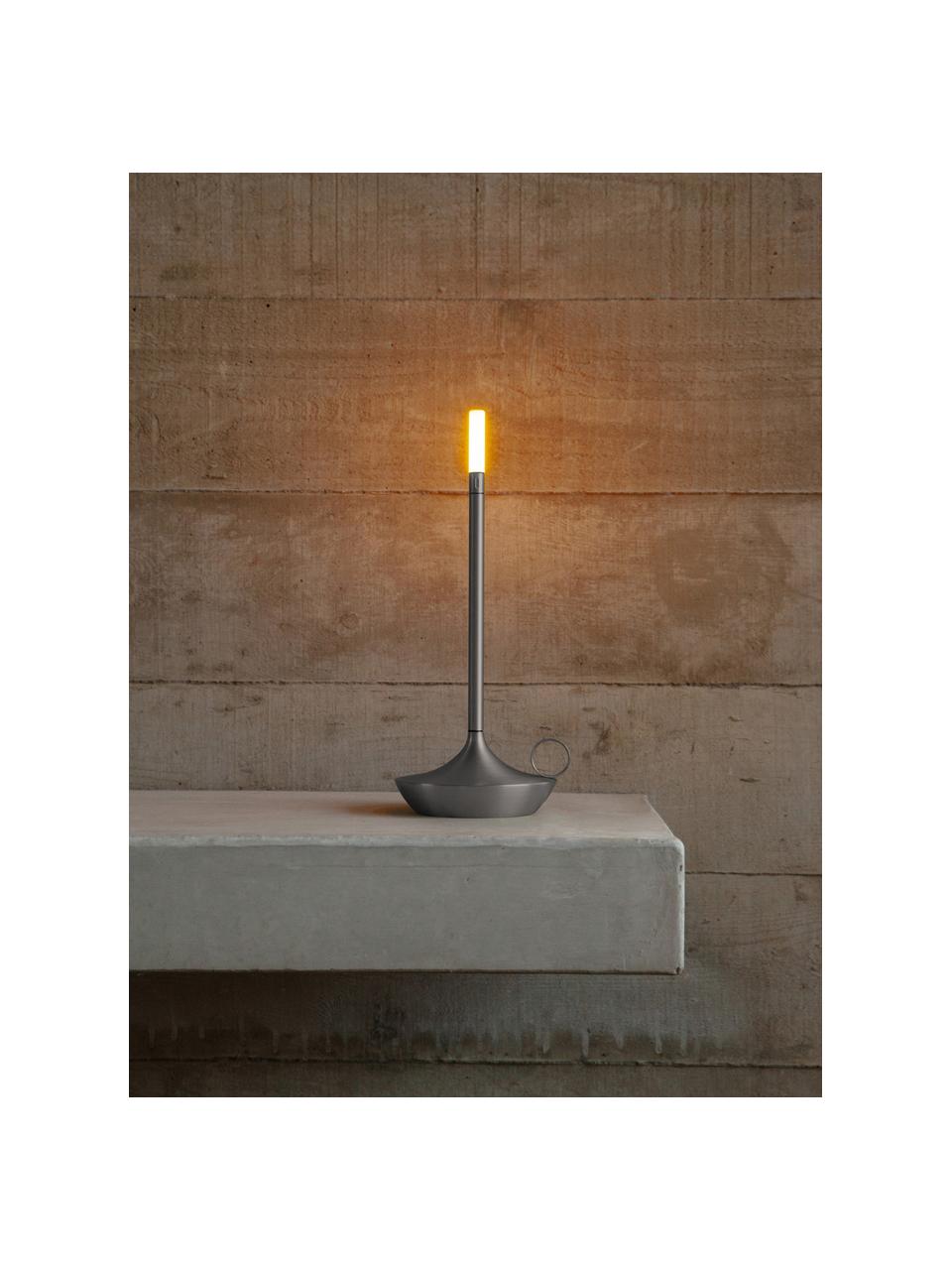 Lámpara de mesa pequeña LED regulable Wick, portátil y táctil, Pantalla: plástico, Gris grafito, Ø 12 x Al 26 cm
