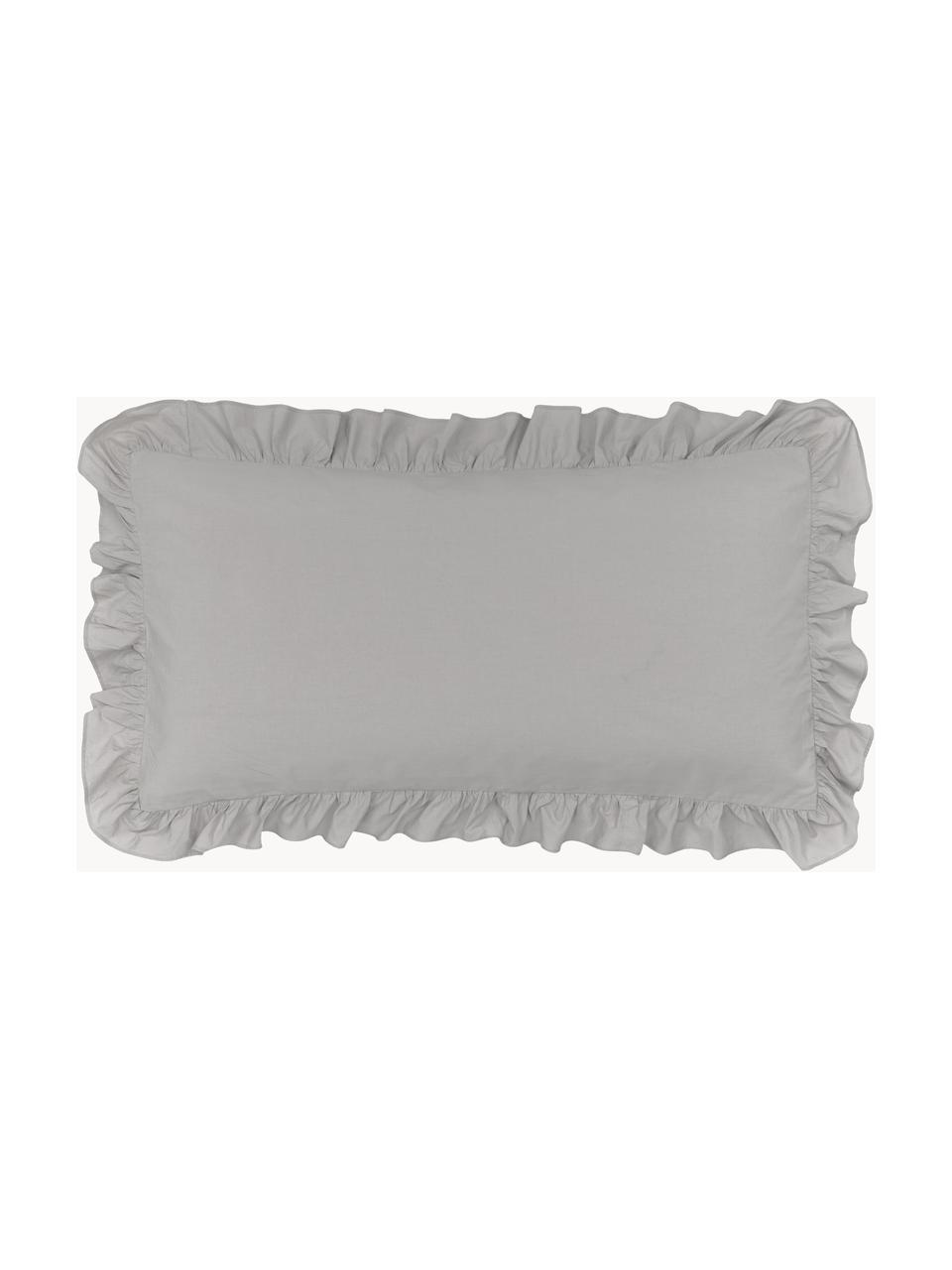 Funda de almohada de algodón con volantes Florence, Gris, An 45 x L 85 cm