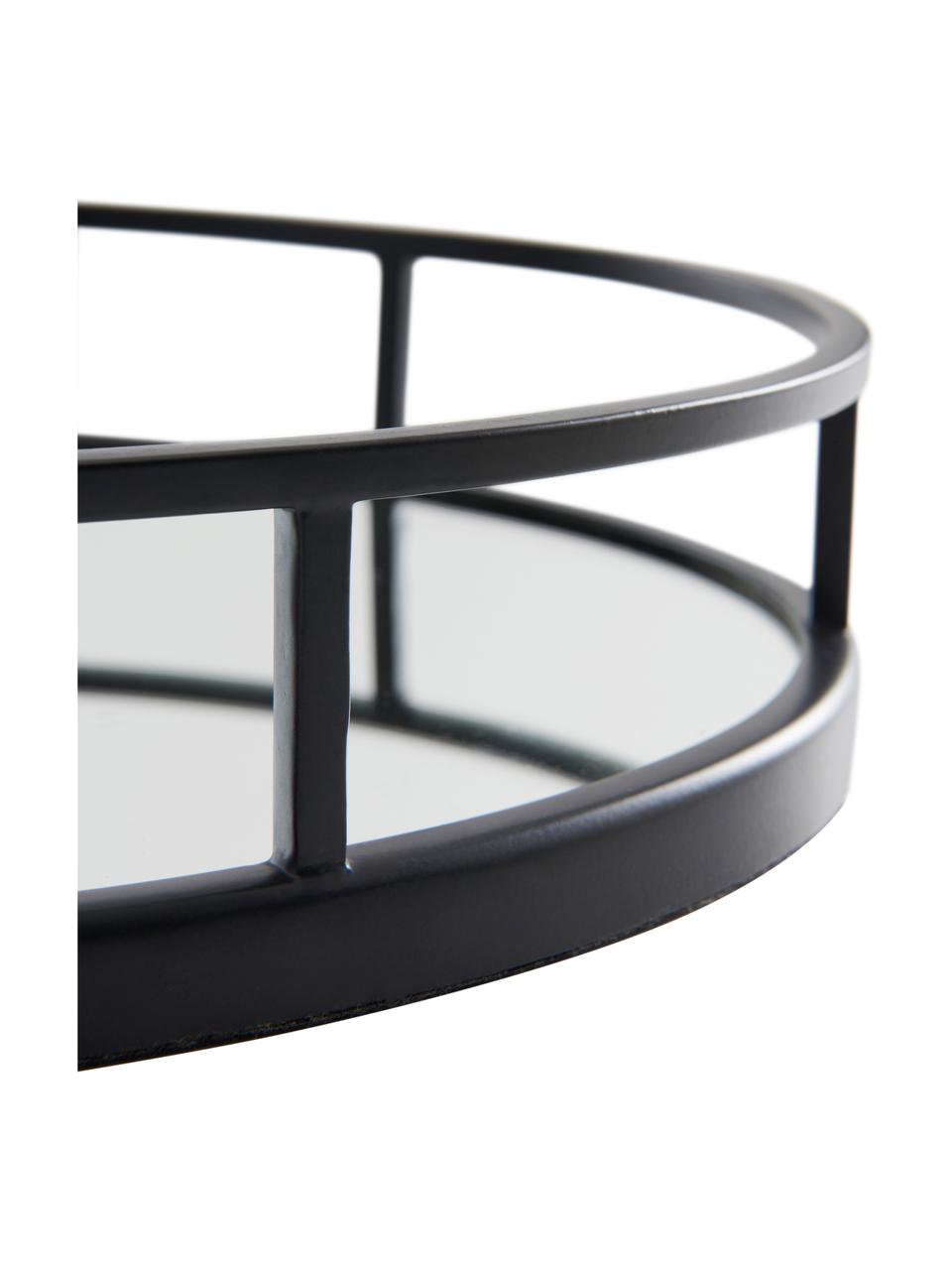 Großes, ovales Deko-Tablett Jemma, Rahmen: Metall, beschichtet, Ablagefläche: Spiegelglas, Schwarz, B 38 x H 6 cm