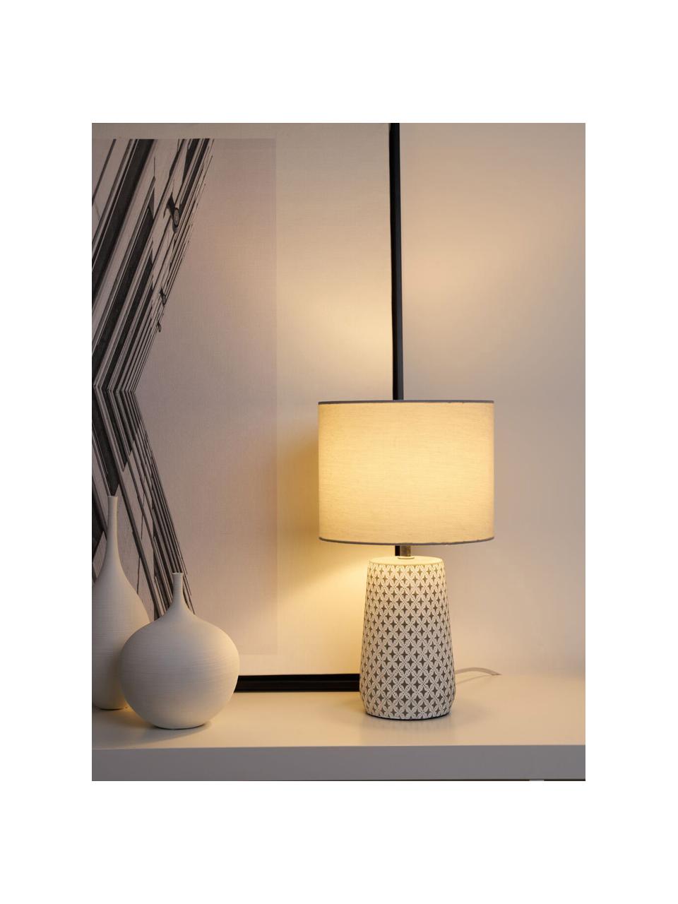 Tischlampe Pretty Purity, Lampenschirm: Stoff, Lampenfuß: Beton, Weiß, Grau, Ø 21 x H 37 cm