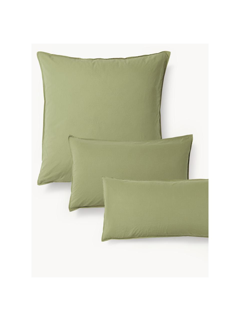 Taie d'oreiller en percale de coton Debbie, Vert olive, larg. 50 x long. 70 cm