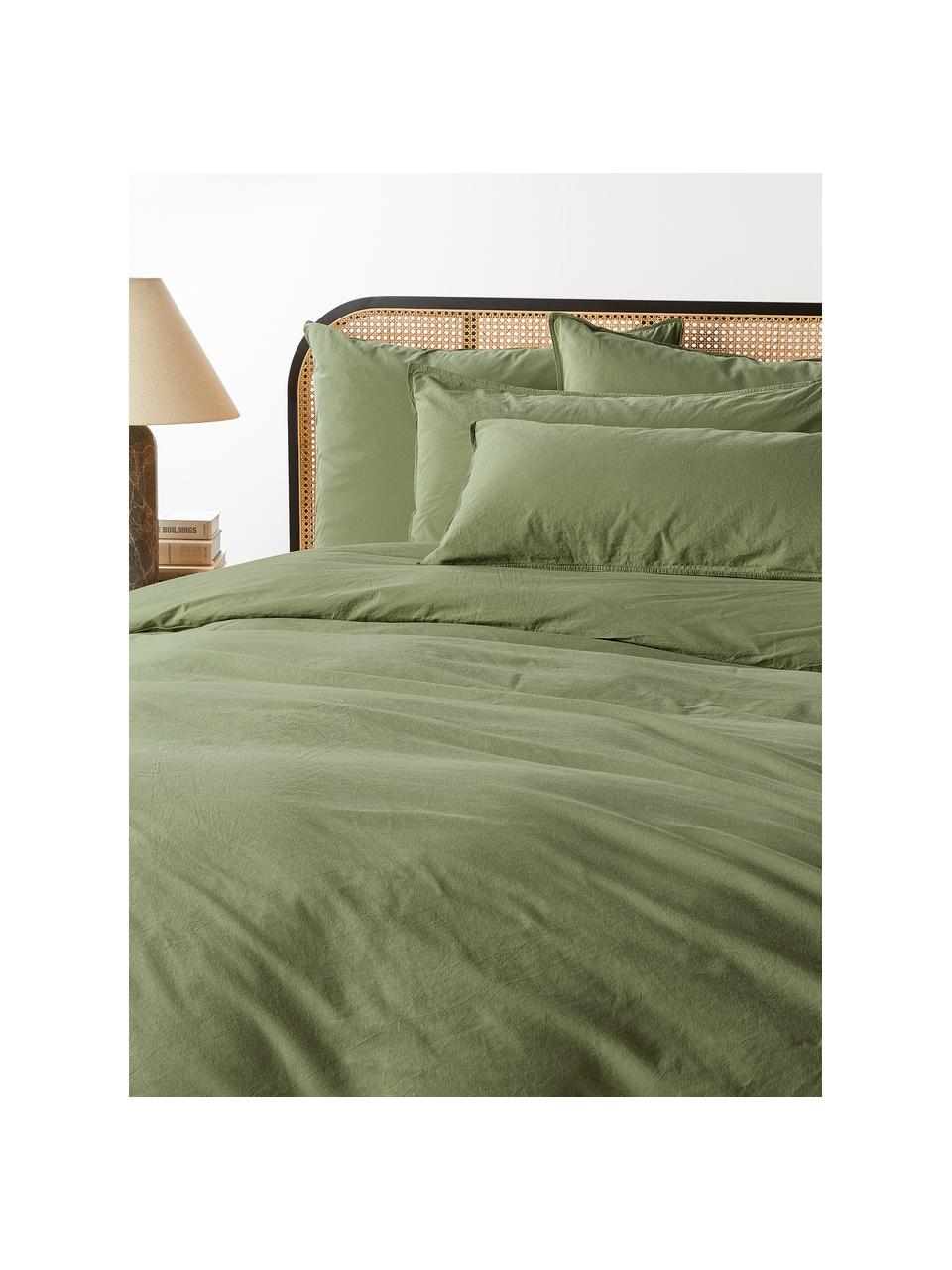 Taie d'oreiller en percale de coton Debbie, Vert olive, larg. 50 x long. 70 cm