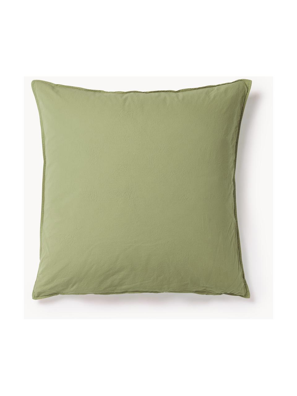 Taie d'oreiller en percale de coton Debbie, Vert olive, larg. 50 x long. 70 cm