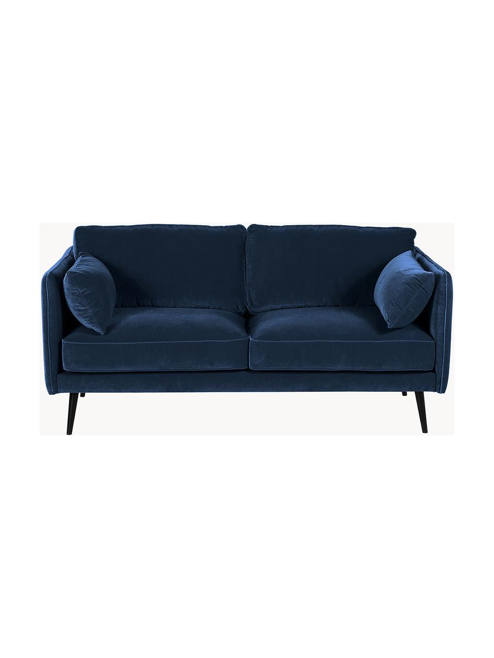 Samt-Sofa Paola (2-Sitzer) mit Holz-Füssen, Bezug: Samt (Polyester) Der stra, Gestell: Massives Fichtenholz, Spa, Samt Dunkelblau, B 179 x T 95 cm