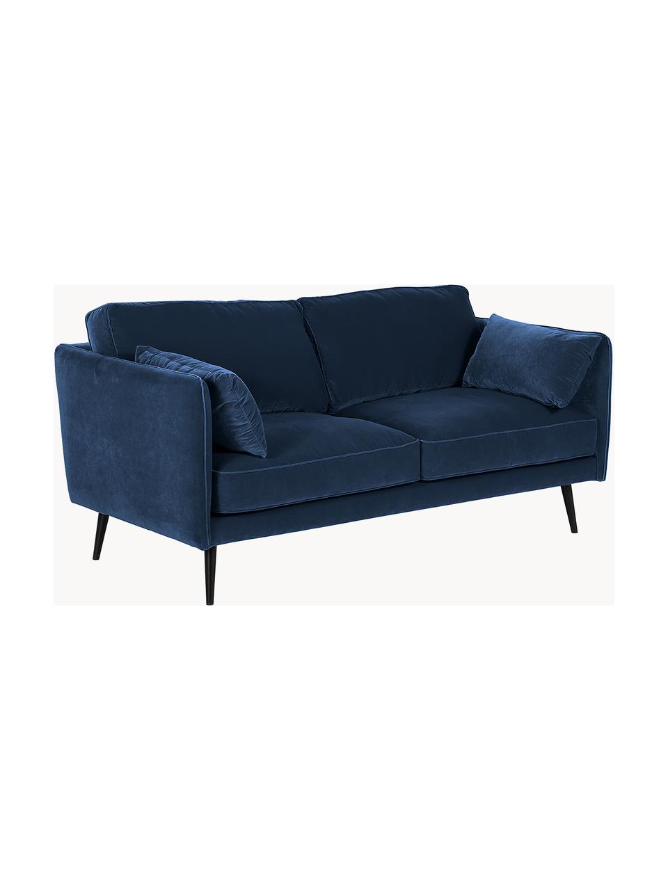 Samt-Sofa Paola (2-Sitzer) mit Holz-Füßen, Bezug: Samt (Polyester) Der stra, Gestell: Massives Fichtenholz, Spa, Füße: Lackiertes Fichtenholz, F, Samt Dunkelblau, B 179 x T 95 cm