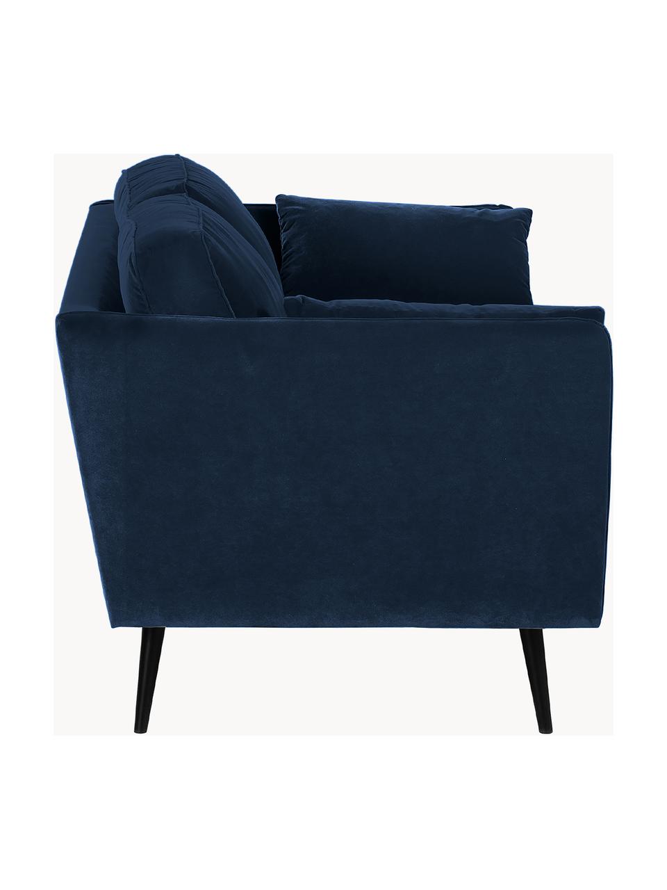 Fluwelen bank Paola (2-zits) met houten poten, Bekleding: fluweel (polyester) Met 1, Frame: massief vurenhout, spaanp, Poten: gelakt vurenhout, FSC-gec, Fluweel blauw, B 179 x D 95 cm