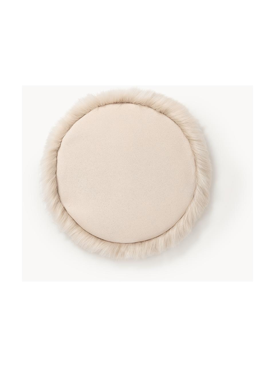 Coussin d'assise rond en fourrure synthétique lisse Mathilde, Beige clair, Ø 37 cm