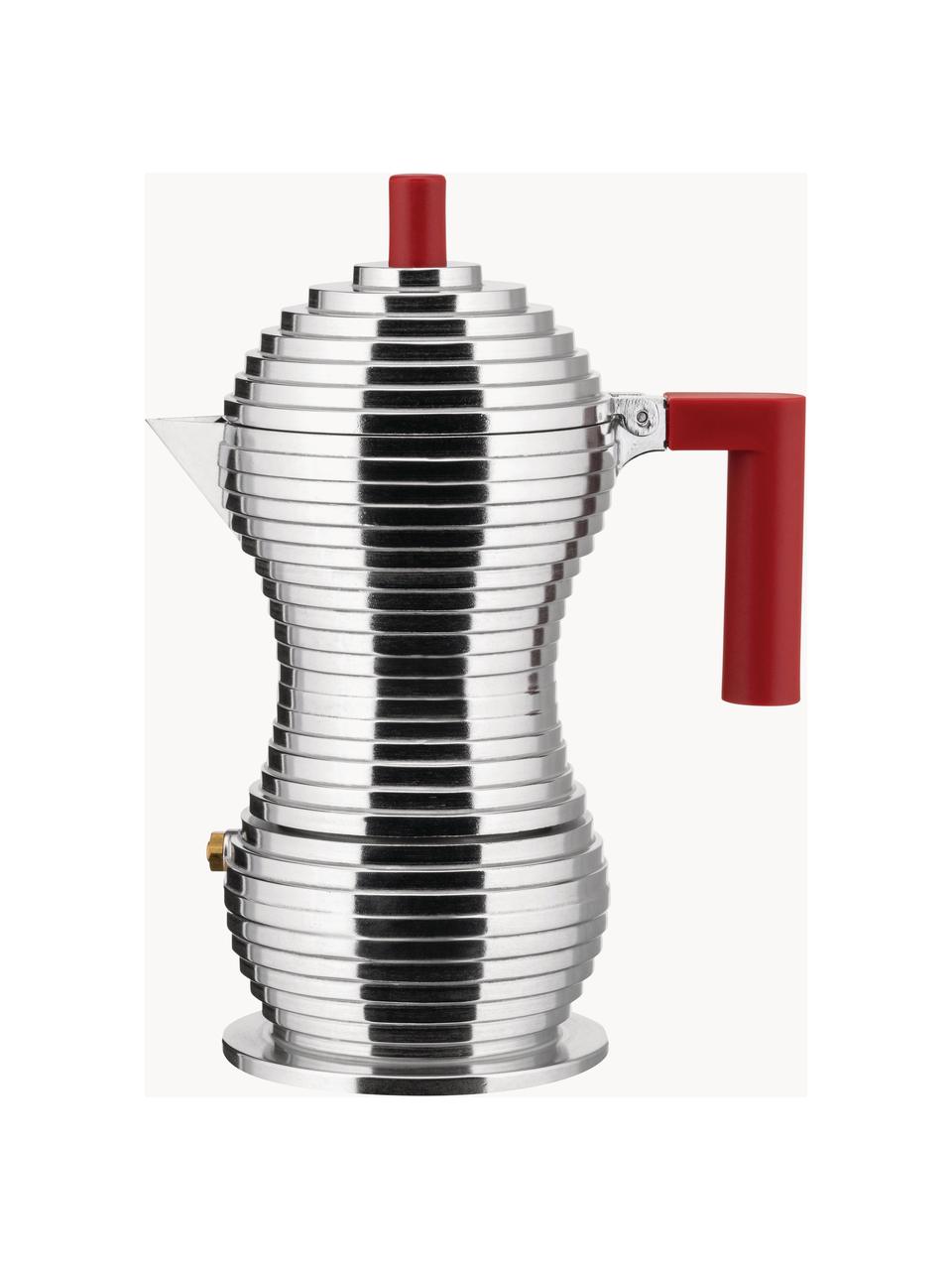 Espresso kávovar na tři šálky Pulcina, Lesklá stříbrná, červená, Š 20 cm, V 26 cm, na šest šálků