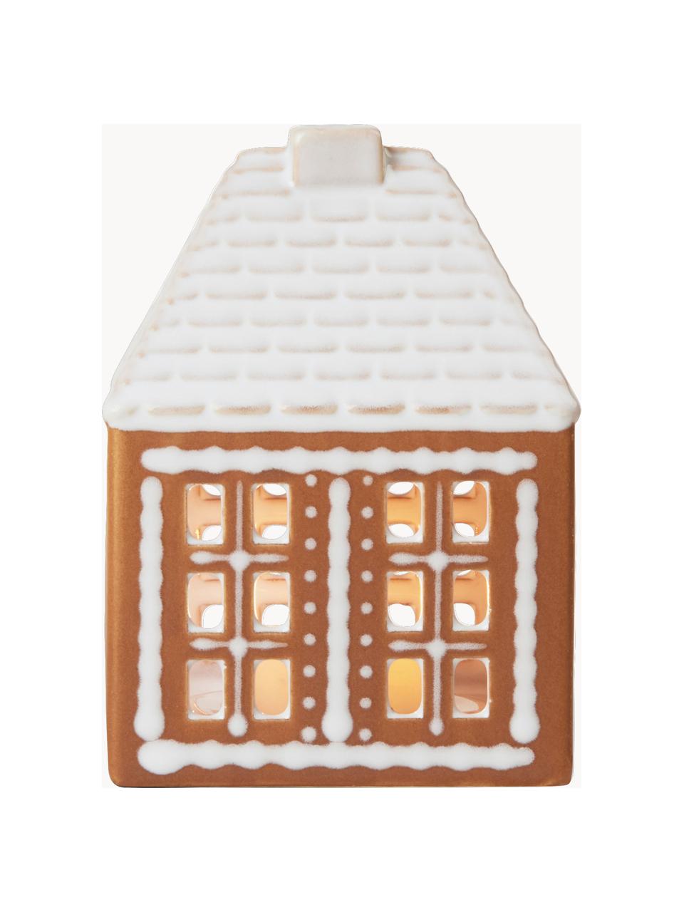 Handgefertigtes Lichthaus Gingerbread, Steingut, Braun, Weiß, B 9 x H 12 cm