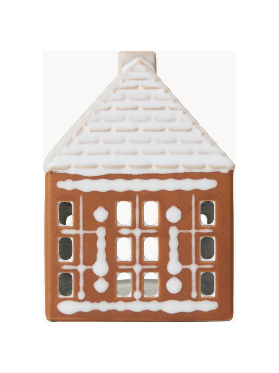 Maison lumineuse artisanale Gingerbread, Grès cérame, Brun, blanc, larg. 9 x haut. 12 cm