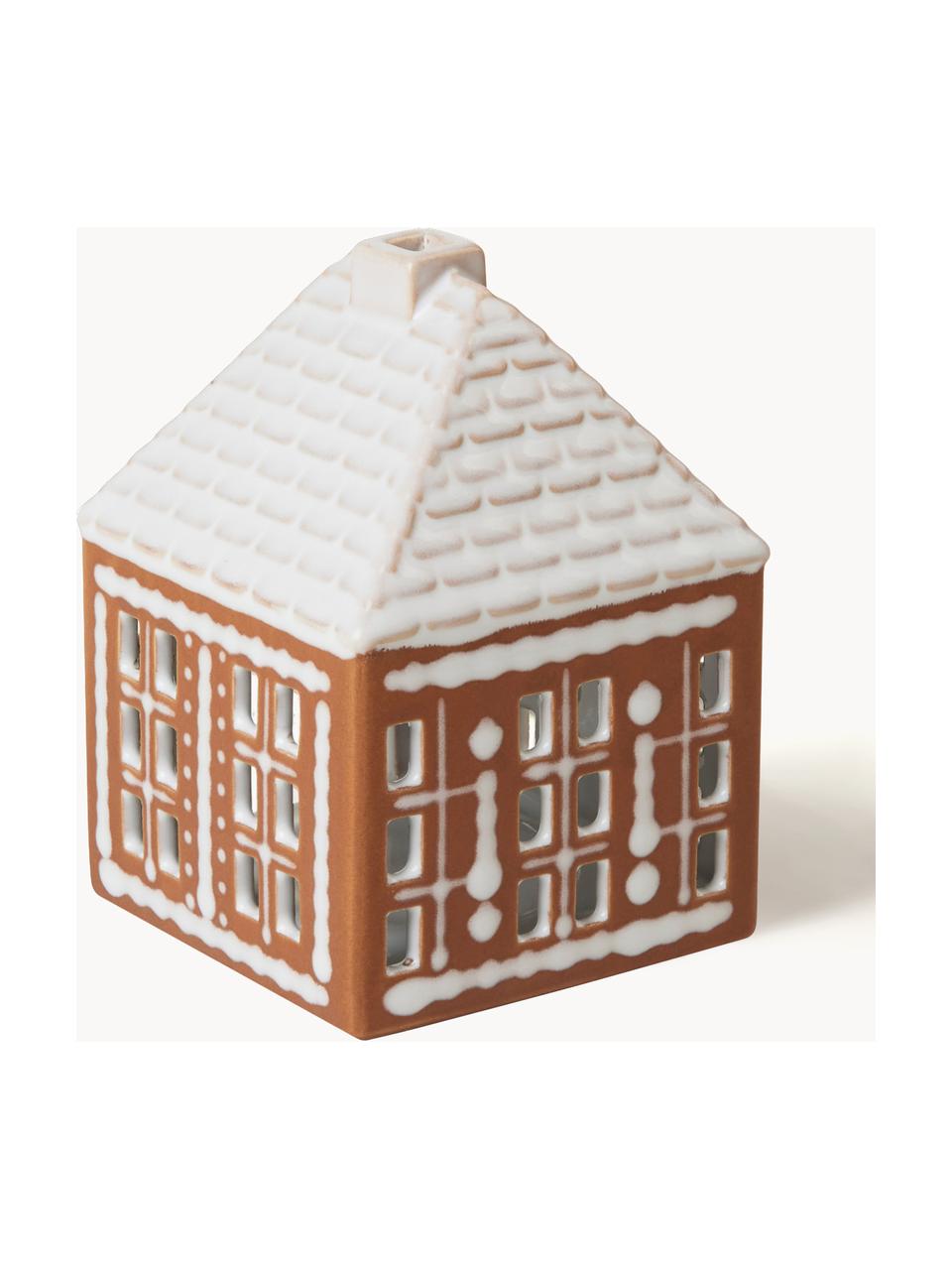 Maison lumineuse artisanale Gingerbread, Grès cérame, Brun, blanc, larg. 9 x haut. 12 cm