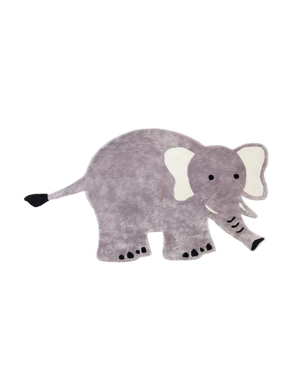 Dywan dziecięcy z wiskozy Ellie Elephant, 100% wiskoza, 4600 g/m², Szary, czarny, biały, S 100 x D 180 cm (Rozmiar S)
