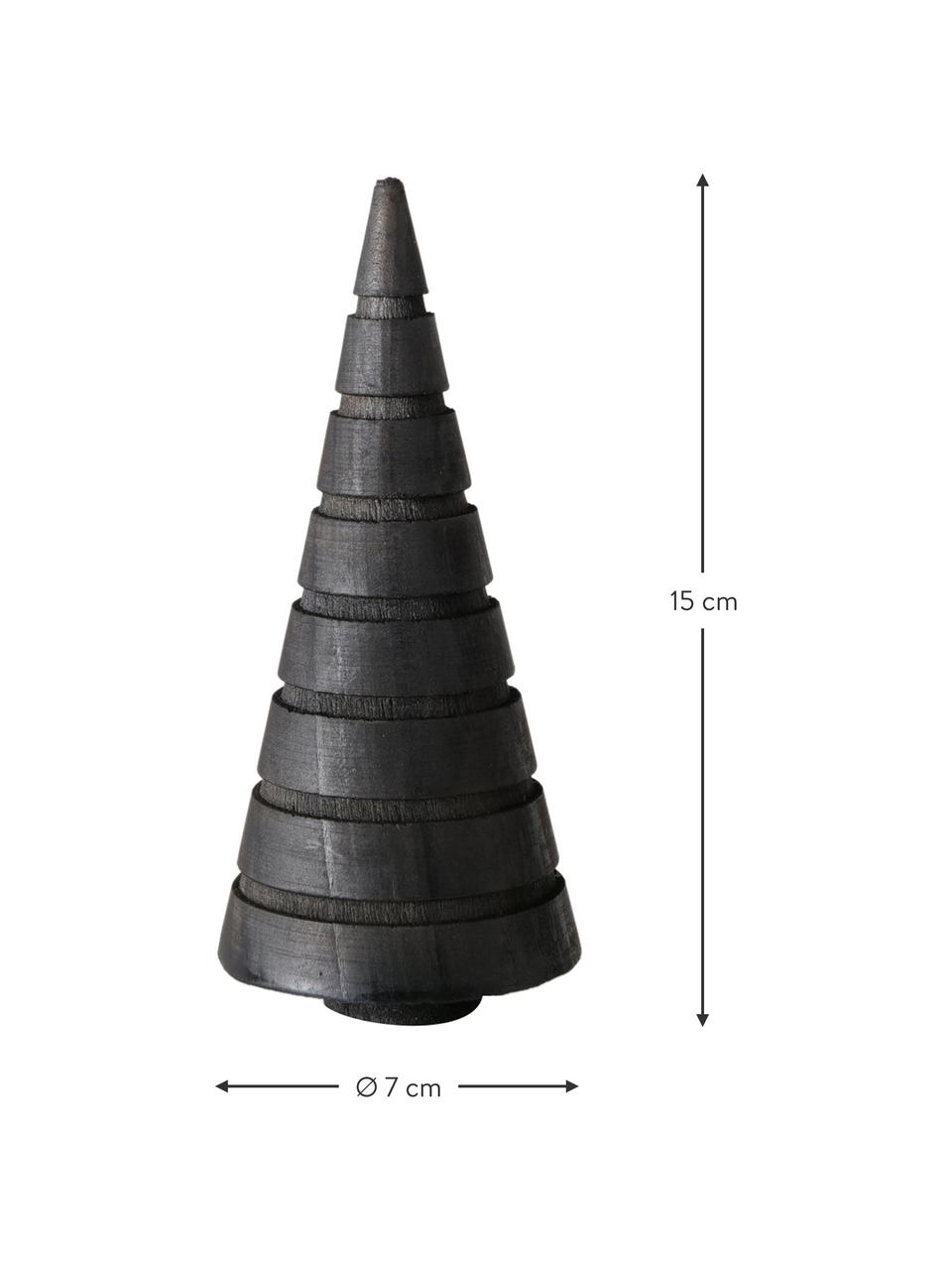 Súprava dekoratívnych vianočných stromčekov z borovicového dreva Abiola, 3 diely, Borovicové drevo, Čierna, Ø 7 x V 15 cm