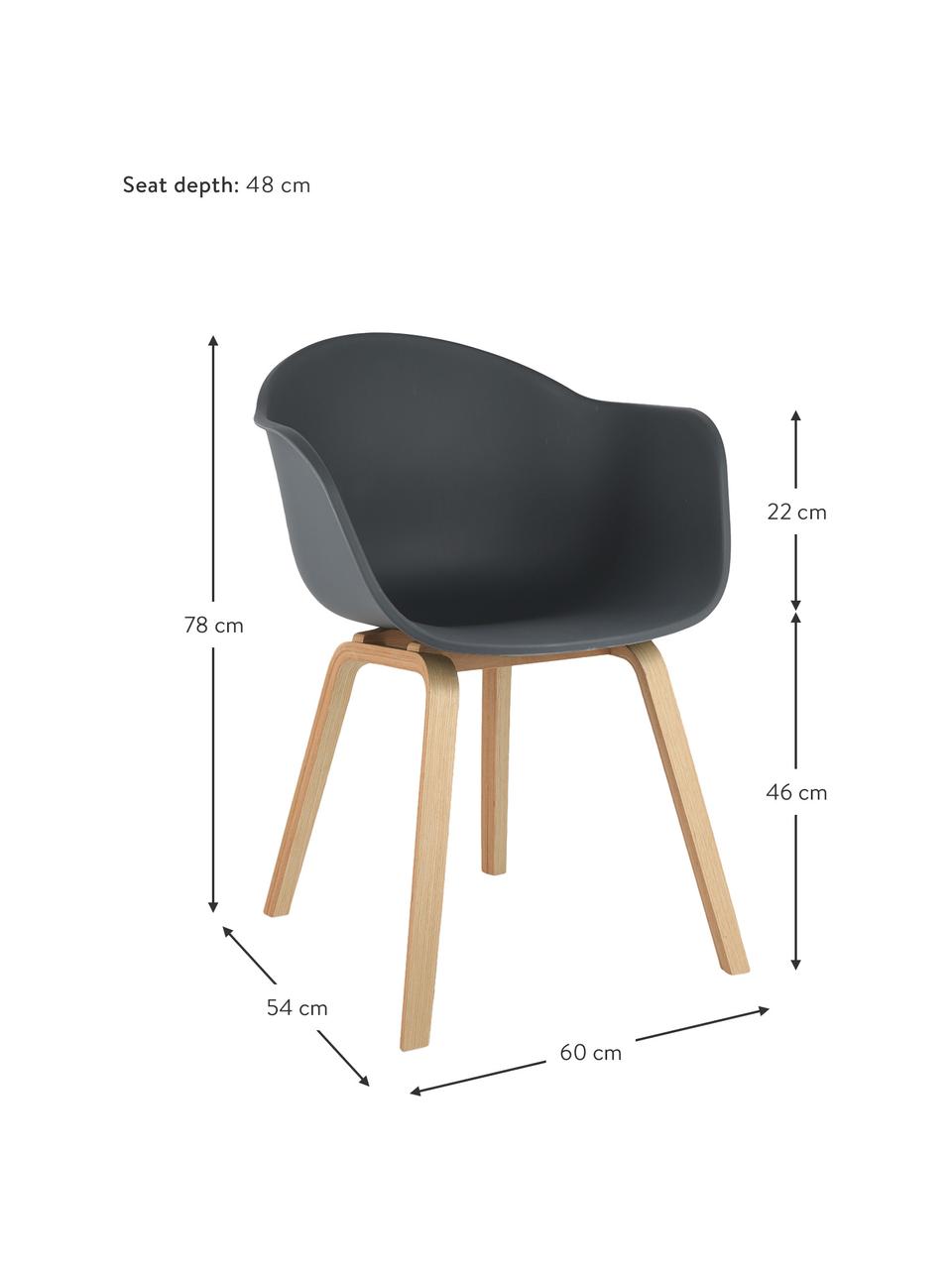 Sedia con braccioli e gambe in legno Claire, Seduta: materiale sintetico, Gambe: legno di faggio, Antracite, legno di faggio, Larg. 60 x Alt. 54 cm