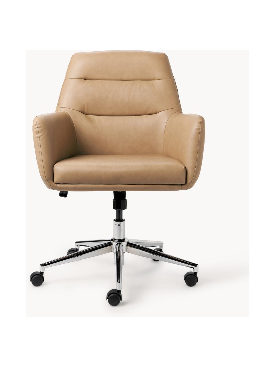Krzesło biurowe ze sztucznej skóry Benson, Tapicerka: skóra ekologiczna (100% p, Stelaż: metal powlekany, Jasnobrązowa skóra ekologiczna, S 66 x G 66 cm