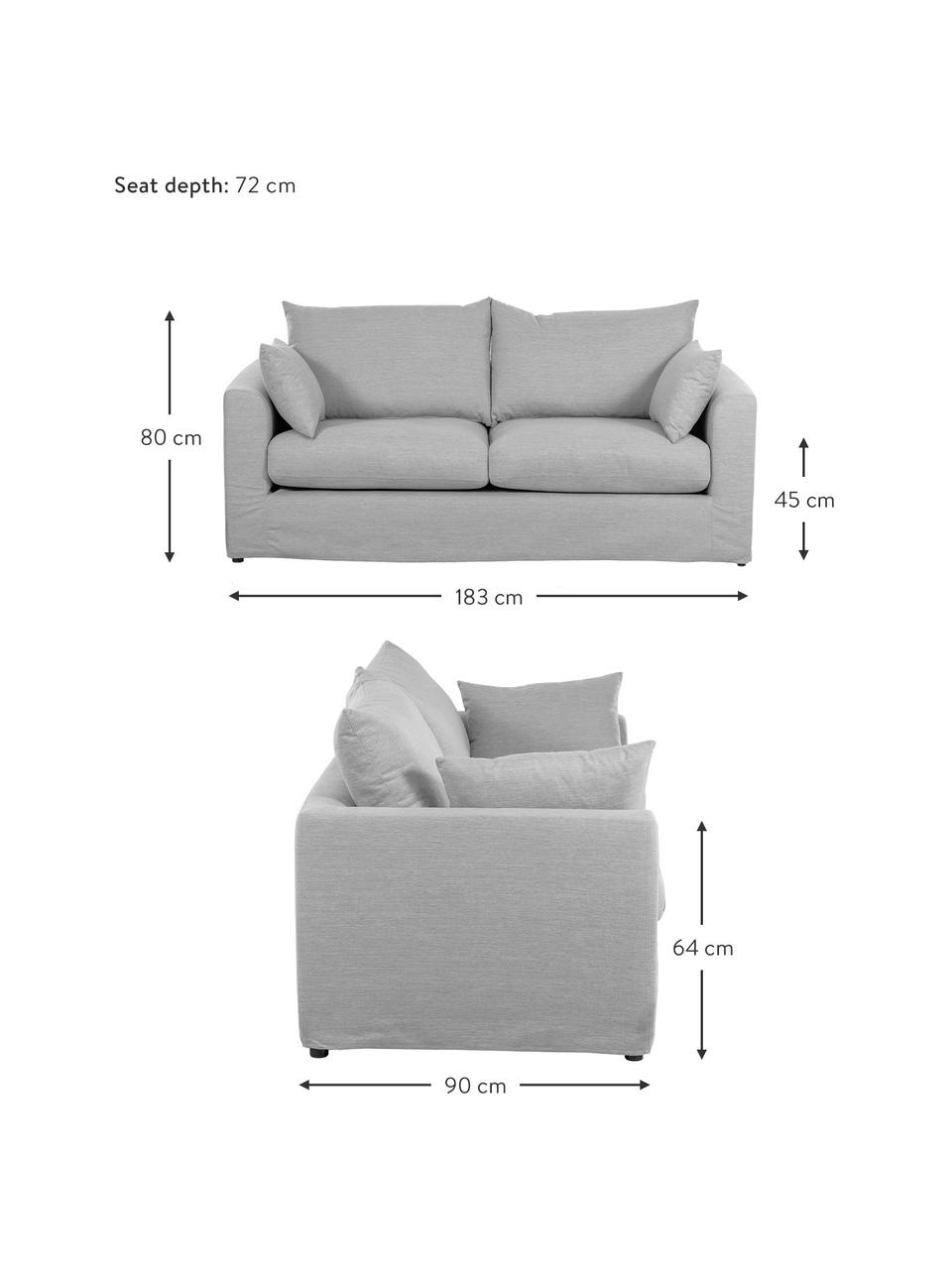 Sofa Zach (2-Sitzer) in Grau, Bezug: Polypropylen Der hochwert, Webstoff Grau, B 183 x T 90 cm