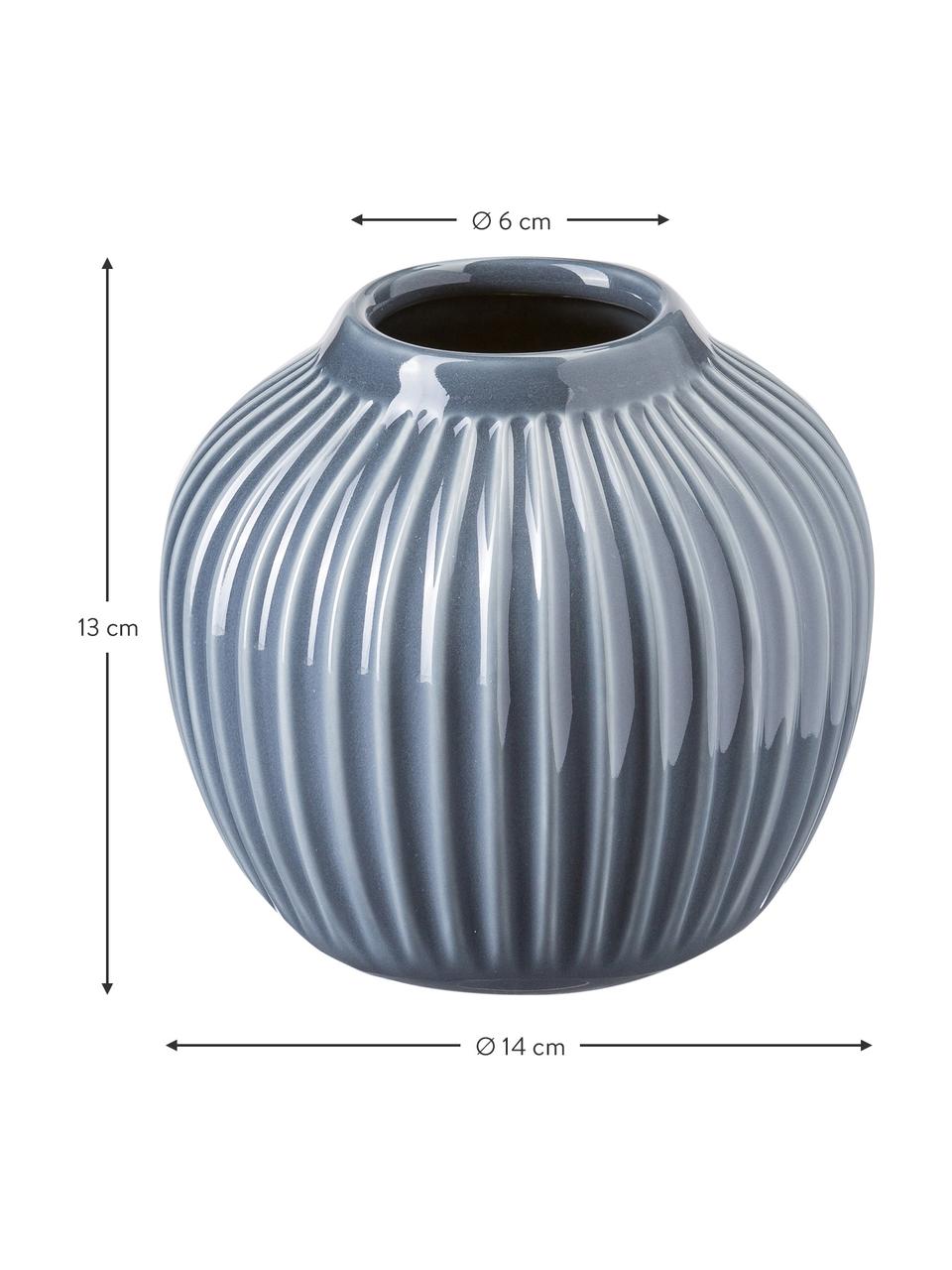Kleine handgefertigte Design-Vase Hammershøi in Grau, Porzellan, Anthrazit, Ø 14 x H 13 cm