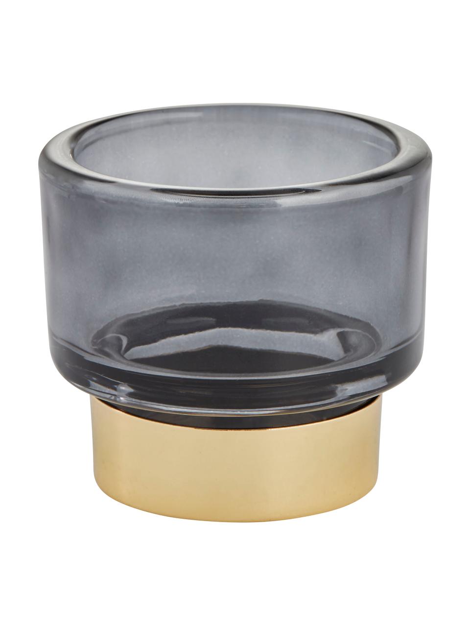 Ręcznie wykonany świecznik na tealighty Miy, Szkło, Ciemny szary, transparentny, odcienie złotego, Ø 8 cm