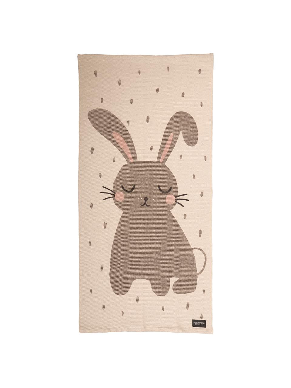 Tappeto in cotone con coniglietto Rabbit, Cotone, Bianco spezzato, Larg. 70 x Lung. 140 cm