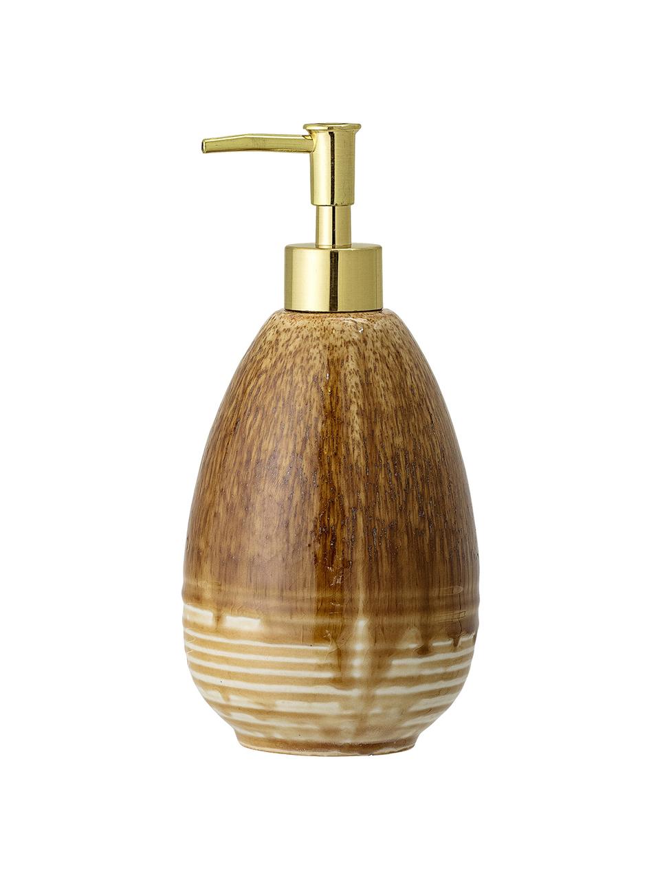 Ręcznie wykonany dozownik do mydła Stenia, Odcienie brązowego, złoty, Ø 10 x W 21 cm