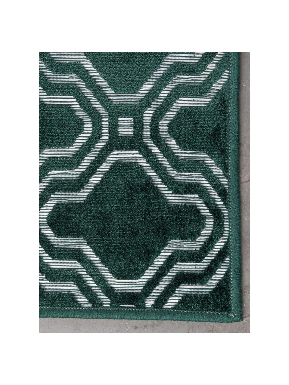 Tappeto con effetto a rilievo verde scuro Feike, Retro: retro in gomma sintetica, Verde, Larg. 160 x Lung. 230 cm (taglia M)