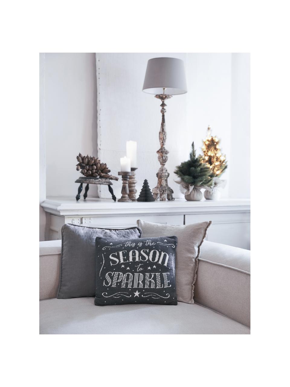 Federa arredo natalizia con scritta Sparkle, Cotone, Grigio, crema, Larg. 40 x Lung. 40 cm