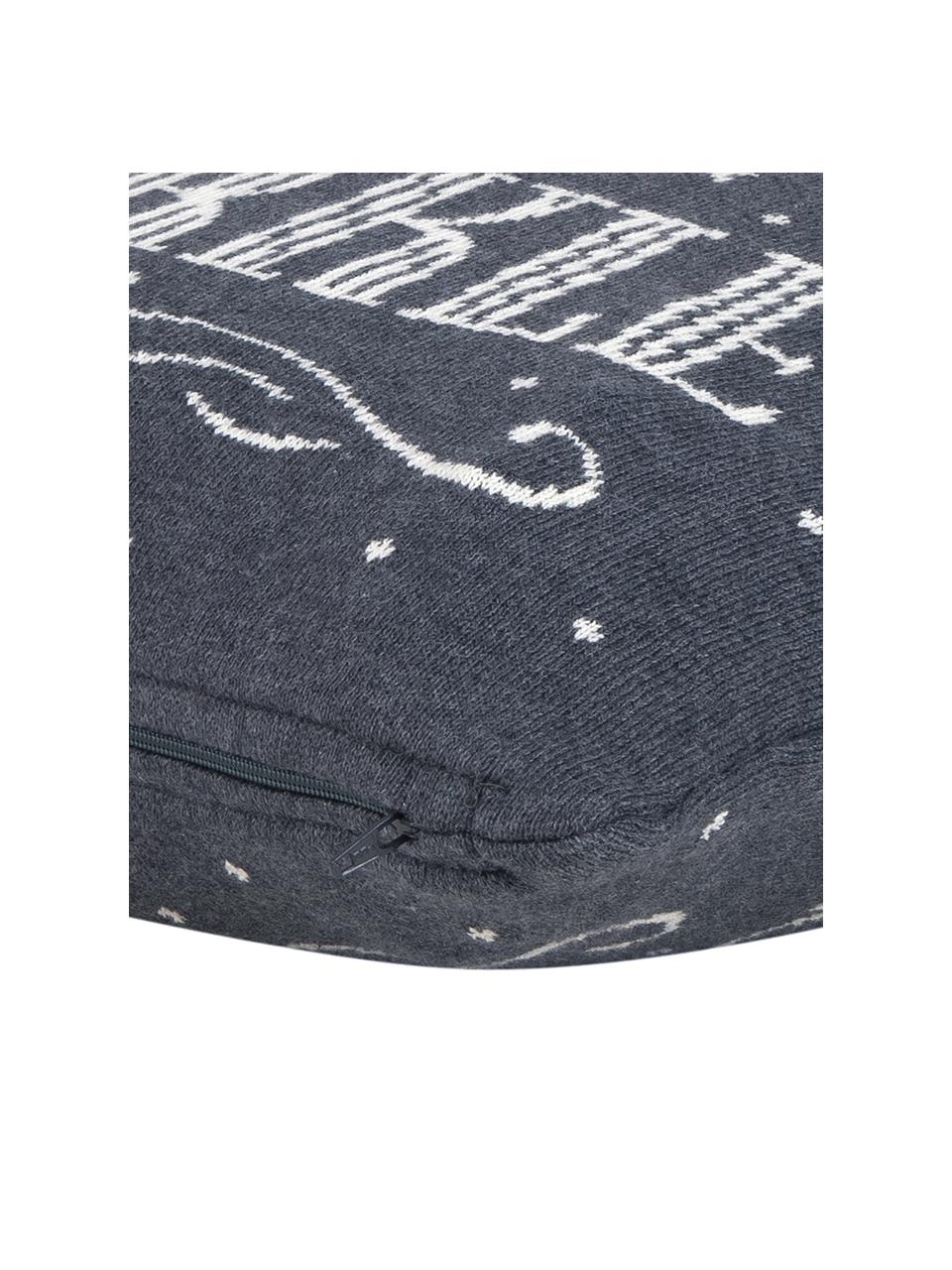Kissenhülle Sparkle in Grau/Weiss mit Schriftzug, Baumwolle, Grau, Cremeweiss, 40 x 40 cm