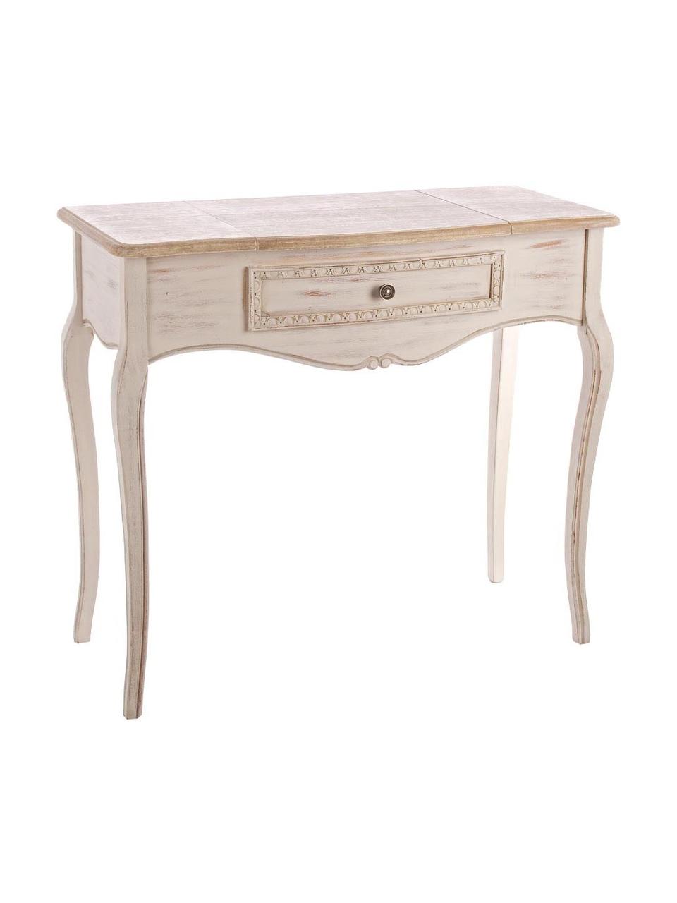 Toaletní stolek s úložným prostorem a zrcadlem Clarisse, Světlé dřevo, krémově bílá, Š 90 cm, H 40 cm