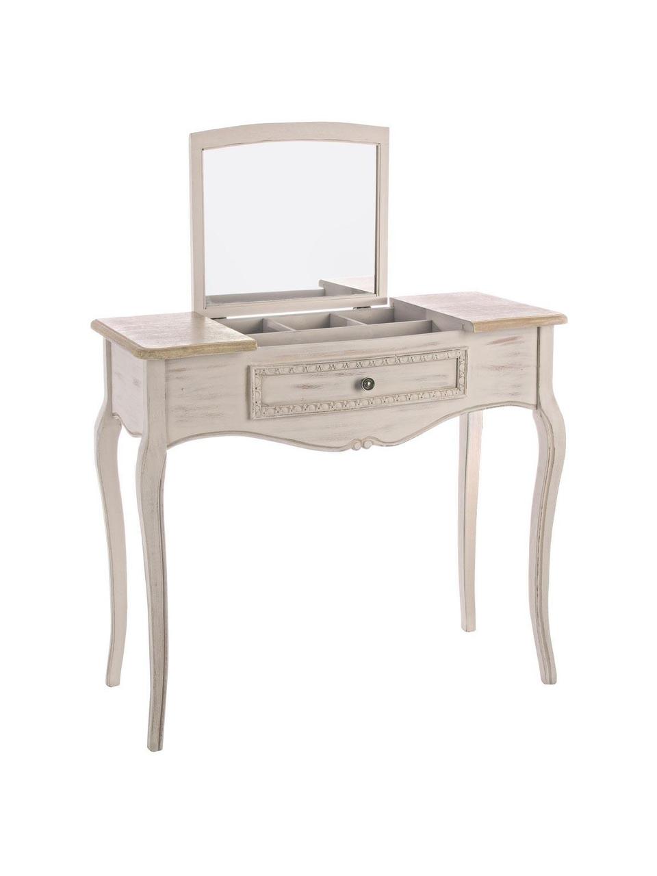 Toaletní stolek s úložným prostorem a zrcadlem Clarisse, Světlé dřevo, krémově bílá, Š 90 cm, H 40 cm