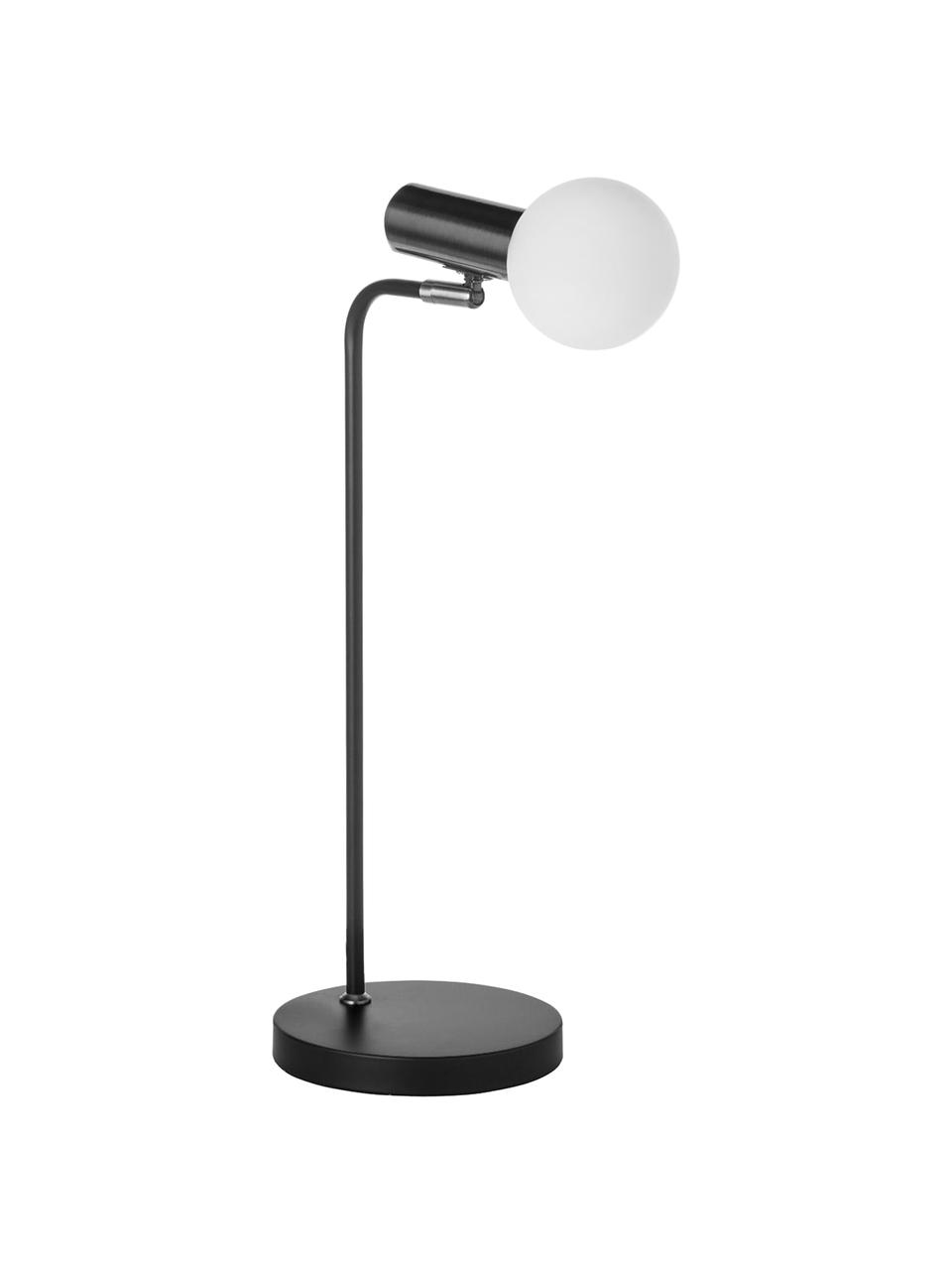Lámpara de escritorio grande Wilson, Pantalla: vidrio, Cable: cubierto en tela, Negro, An 22 x Al 54 cm