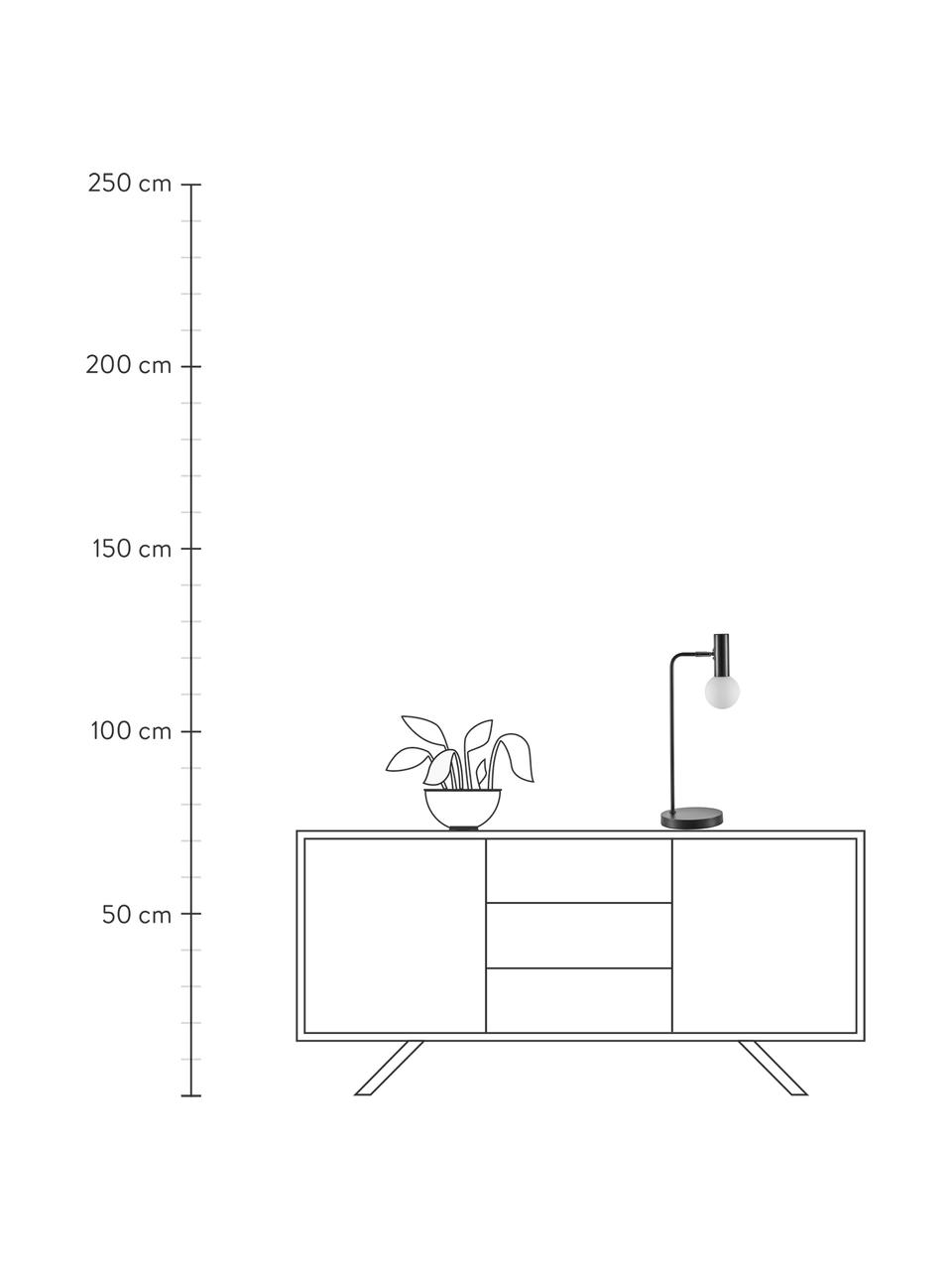 Grote tafellamp Wilson met glazen lampenkap, Lampvoet: gepoedercoat metaal, Fitting: gepoedercoat metaal, Lampenkap: glas, Zwart, B 22 cm x H 54 cm