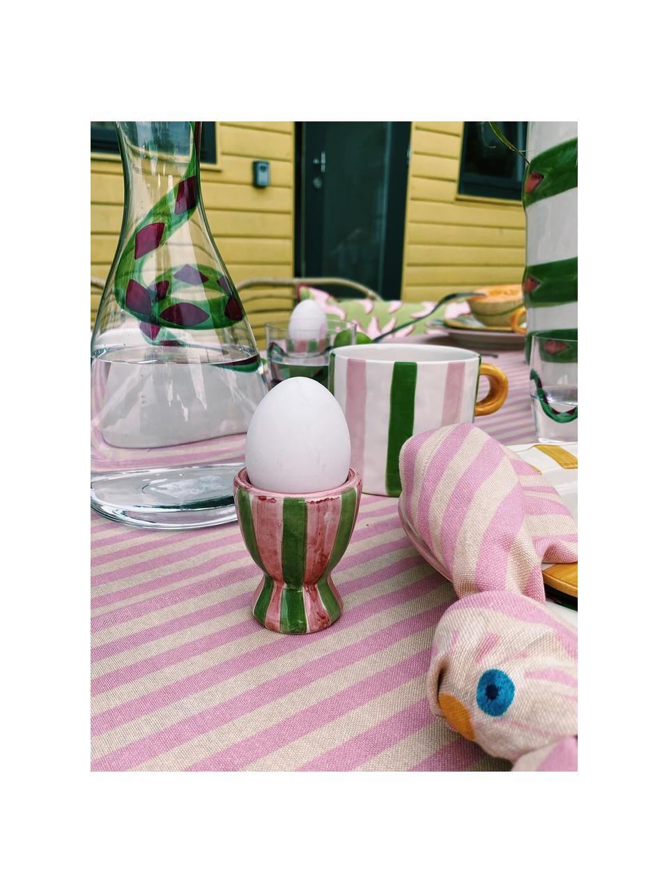 Ręcznie wykonany kieliszek do jajek Unity, Kamionka, Brudny różowy, zielony, Ø 5 x W 7 cm