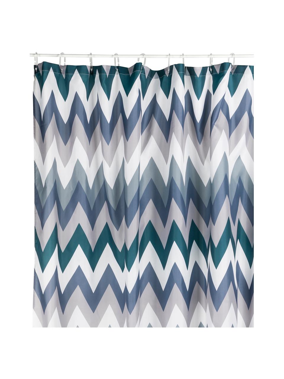 Douchegordijn Hanneke met zigzag patroon, 100% polyester, digital bedrukt
Waterafstotend, niet waterdicht, Blauw, grijs, wit, groen, 180 x 200 cm