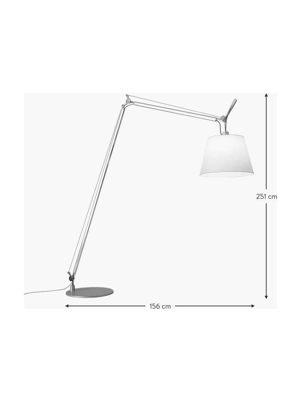 Große verstellbare Leselampe Tolomeo Maxi, Lampenschirm: Stoff, PVC, Weiß, Silberfarben, H 251 cm