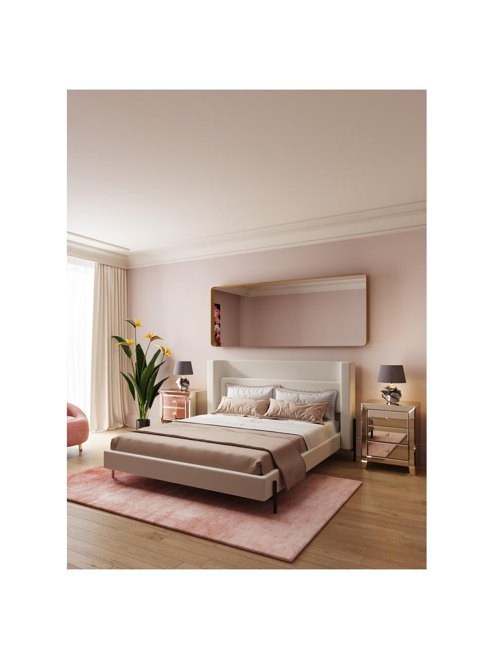 Gestoffeerd bed Tivoli in ecru, Frame: massief eucalyptushout en, Bekleding: 100% polyester, Poten: gepoedercoat staal, Geweven stof lichtbeige, 160 x 200 cm