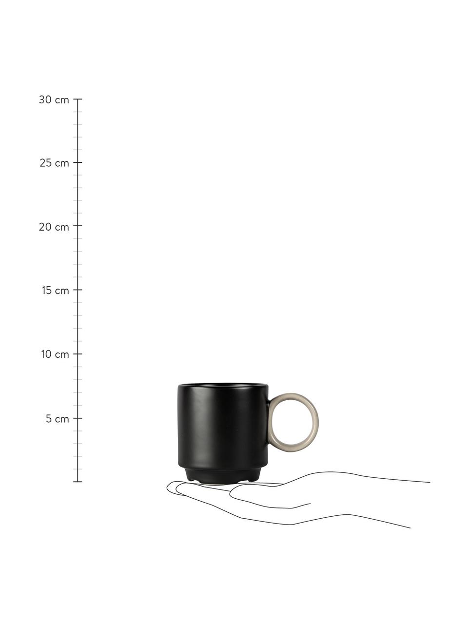 Porzellan-Tassen Noor in Schwarz/Beige, 2 Stück, Porzellan, Schwarz, Beige, Ø 8 x H 8 cm, 250 ml