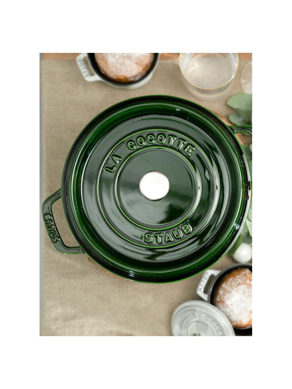 Kulatý pekáč z litiny La Cocotte, Smaltovaná litina, Tmavě zelená, stříbrná, Ø 24 cm, V 15 cm, 3,8 l