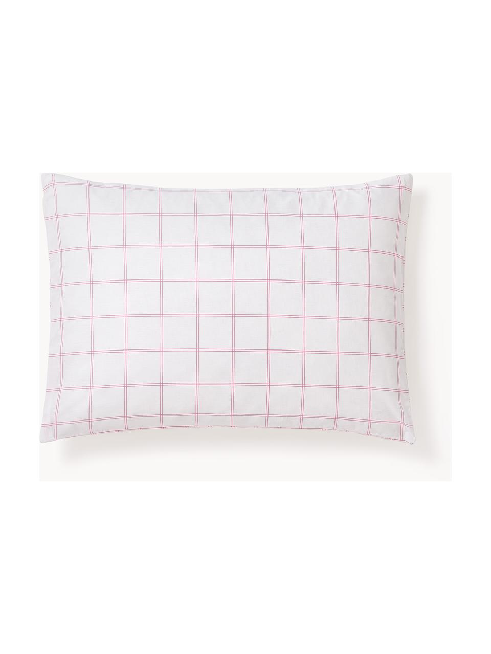 Funda de almohada doble cara de algodón a cuadros Enna, Blanco, rosa, An 45 x L 110 cm