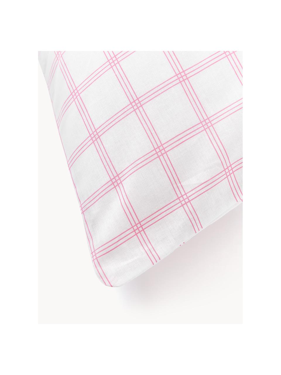 Funda de almohada doble cara de algodón a cuadros Enna, Blanco, rosa, An 45 x L 110 cm